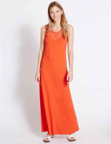 Jersey maxi-jurk van puur katoen met applicatie