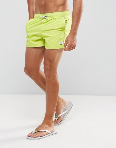 Bershka Swim Short In Lime With Contrast Piping