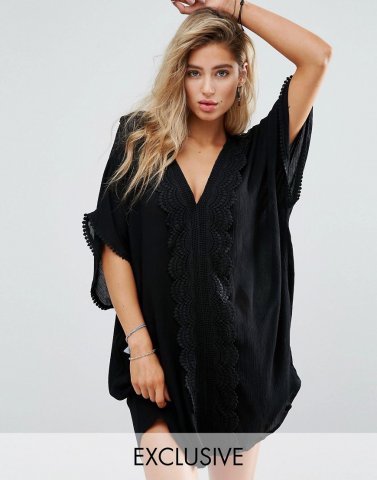 South Beach Lace Trim Beach Kaftan