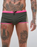 ASOS Swim Hipsters In Khaki With Contrast Waistband