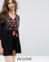 Rocca Bella Spilt Embroidery Long Sleeve Beach Kaftan