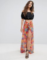 PrettyLittleThing Chiffon Tropical Print Maxi Skirt