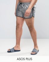 ASOS PLUS Runner Swim Shorts In Silver Metallic Short Length