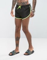 ASOS Swim Shorts With Extreme Side Split In Black With Side Mesh Detail In Super Short Length