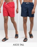 ASOS TALL Mid Length Swim Shorts In Navy And Red 2 Pack SAVE