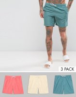 ASOS Swim Shorts 3 Pack In Pink Yellow & Blue In Mid Length SAVE