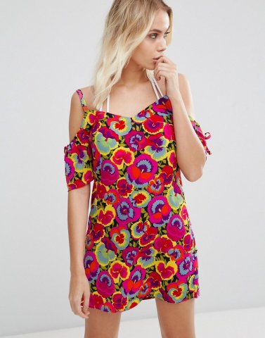 Warehouse Pansy Pop Cold Shoulder Dress