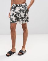 ASOS Swim Shorts With Palm Print In Mid Length