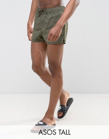 ASOS TALL Swim Shorts In Khaki Super Short Length