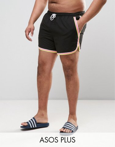 ASOS PLUS Runner Swim Shorts In Black With Triple Binding