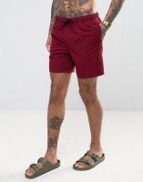 ASOS Swim Shorts In Burgundy Mid Length