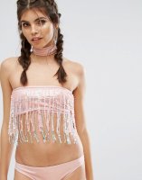 Jaded London Sequin Fringe Removable Choker Bikini Top