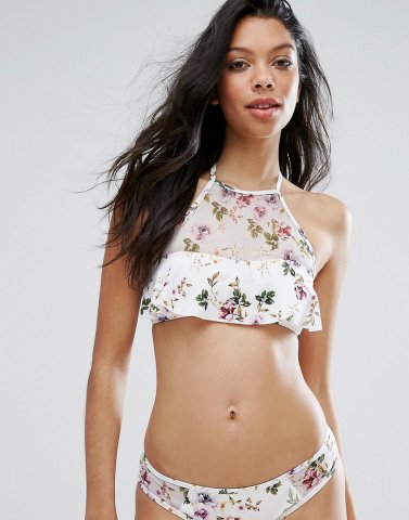 New Look Floral Frill Bikini Top