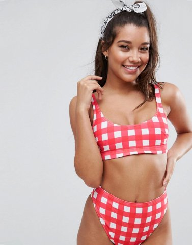 ASOS Mix and Match 'The Crop' Bikini Top in Red Gingham