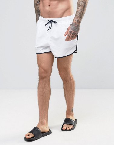 ASOS Short Length Runner Swim Shorts In White