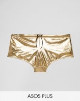 ASOS PLUS Swim Hipsters In Metallic Gold