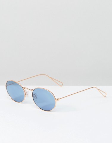 South Beach Rose Gold Oval Sunglasses with Blue Tinted Lens