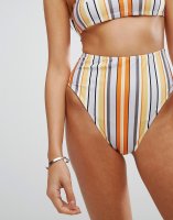 ASOS Irregular Stripe Print High Leg High Waist Bikini Bottom