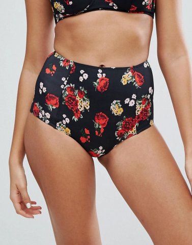 Monki Dark Floral Highwaisted Bikini Bottoms