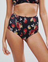 Monki Dark Floral Highwaisted Bikini Bottoms