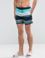 Bershka Swim Shorts In Blue And Grey Stripes