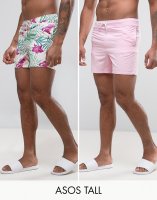 ASOS TALL Swim Shorts 2 Pack In Pink And Floral Print In Short Length SAVE