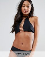 South Beach Gold Strappy High Neck Bikini Top