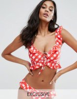 ASOS FULLER BUST Exclusive Gingham Frill Bikini Top DD-G